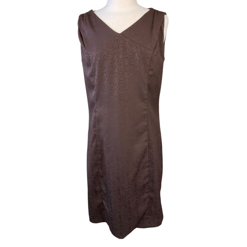 Coldwater Creek Sleeveless V-Neck Animal Print Brown Lined Sheath Dress 12